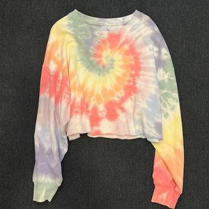 Tye Dye Cropped Lounge Sweatshirt- Multicolored